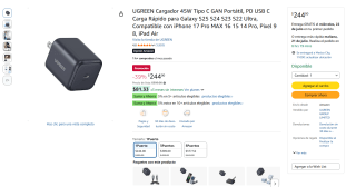 Cargador UGREEN 45W GaN USB-C por $244 | Oferta Amazon