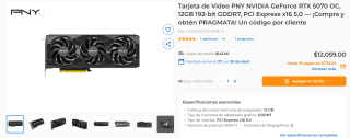 Tarjeta PNY RTX 5070 OC 12GB 192-bit por $12,059 | CyberPuerta