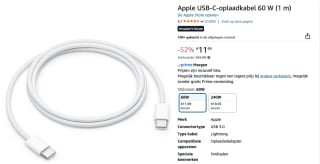 Apple - USB-C naar USB-C - oplaadkabel - 1 meter - gewoven voor €11,99 bij Amazon