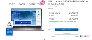 Laptop DELL 15" i7 16GB 512GB por $13,099 | Oferta Costco (Banamex)