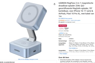 UGREEN MagFlow 2-in-1 Magnetische Draadloze Oplader voor €39,99 bij Amazon