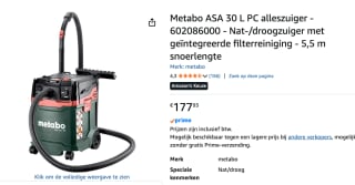 Metabo ASA 30 L PC Nat- en droogzuiger voor €177,93 bij Amazon