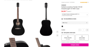 Guitarra Fender CD-60 Dreadnought V3 por $4,321 | Oferta Liverpool