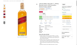 Whisky Johnnie Walker Red Label 1L por $368 | Oferta Amazon