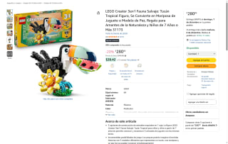 LEGO Creator 3en1 Fauna Salvaje Tucán Tropical por $280 | Oferta Amazon
