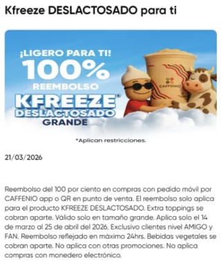 100% de Reembolso en Kfreeze Deslactosado Grande | Caffenio App o QR