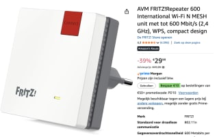 AVM FRITZ!Repeater 600 International Wi-Fi N MESH unit voor €29,99 met Amazon prime