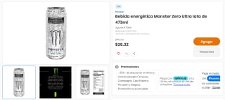 Bebida energética Monster Zero Ultra (473ml) por $26 en Chedraui