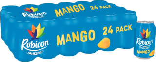 X2 Rubicon 24 Pack Sparkling Mango Flavoured Fizzy Drink with Real Fruit Juice, 24 x