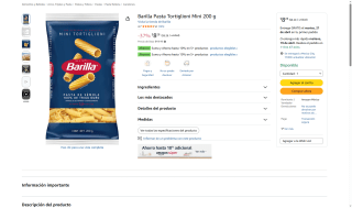 Barilla Tortiglioni Mini 200g por $8 | Oferta Amazon