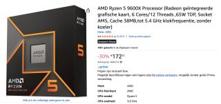 AMD Ryzen 5 9600X processor - 6C/12T, 3,90-5,40GHz, voor €172,21 bij Amazon