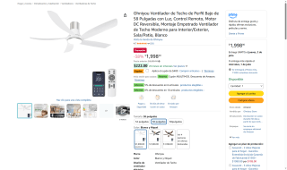 Ventilador Techo 58" LED por $1,598 | Amazon