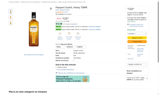 Whisky Passport Scotch Miel 700ml por $122 | Oferta Amazon