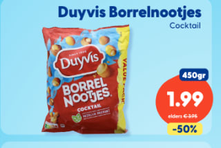 Duyvis Coktail Borrelnoten 450gram voor €1,99 bij die Grenze