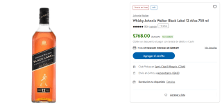 Whisky Johnnie Walker Black 750ml por $768 | Sam's Club
