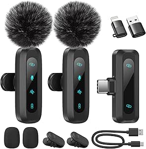 Micrófono Lavalier inalámbrico iPhone, teléfono Android, Paquete 2 Mini por 16.09€