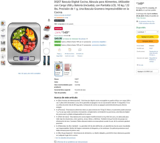 Bascula Digital Cocina DQST 10kg por $150 | Oferta Amazon