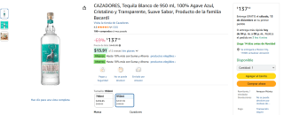 Tequila Cazadores Blanco 950ml por $137 | Oferta Amazon