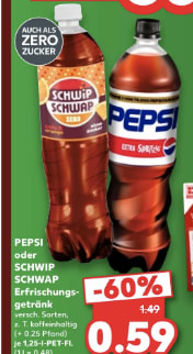 Pepsi en Schwip Schwap (1,25 L) voor €0,59 bij Kaufland