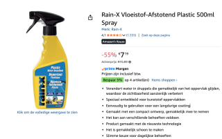 Rain-X Vloeistof-Afstotend Plastic 500ml Spray voor €7,19 bij Amazon