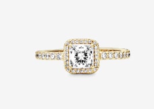 Anillo Oro 14K cuadrado con Halo brillante $398.700 Solo en PandoraOficial.cl
