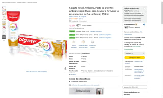 Pasta Dental Colgate Total Antisarro 150ml por $60 | Amazon