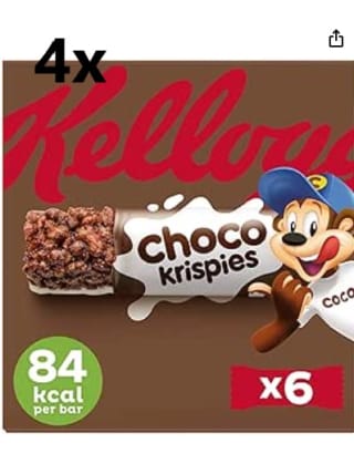 4x Kellogg's Choco Krispies Barritas de Cacao y Leche Pack 6 x 20g por 7.37€