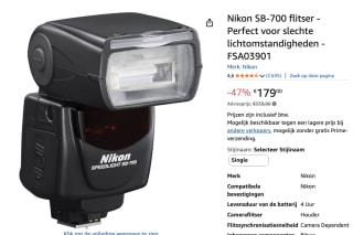 Nikon sb700 flitser voor €179 bij Amazon