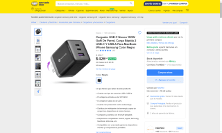 Cargador Novoo 100W GaN 2 USB-C 1 USB-A por $427 | Oferta Mercado Libre