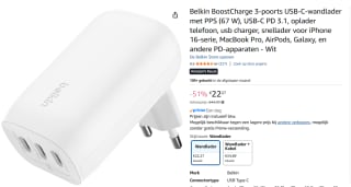 Belkin BoostCharge 3-poorts USB-C-wandlader met PPS voor €22,27 bij Amazon