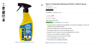 Rain-X Vloeistof-Afstotend Plastic 500ml Spray voor €7,99 bij Amazon