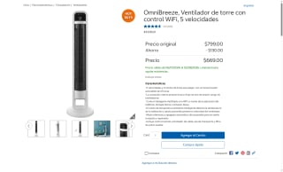 Ventilador OmniBreeze WiFi 5 Velocidades por $669 | Oferta Costco