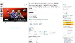 TCL 65Q5K 65" Smart TV por $7,859 en Amazon
