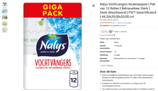 12 rollen Nalys Vochtvangers keukenpapier voor €8,07 bij Amazon