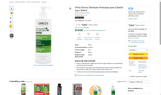 Vichy Dercos Shampoo Anticaspa 390ml por $345 | Amazon