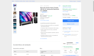 Barra Sonido 5.1 250W con Subwoofer por $1,444 | Mercado Libre