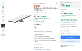 Kit de Internet vía satélite Starlink Mini por $2,588 en Mercado Libre