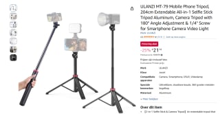 ULANZI MT-79 204cm Extendable All-in-1 Selfie Stick Tripod voor €21,74 bij Amazon