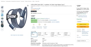 LISEN 240W Cable USB C 1M por $79 en Amazon