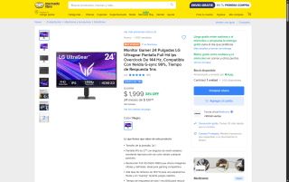 Monitor Gamer 24" LG por $1,999 | Mercado Libre