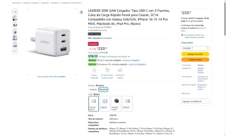 Cargador UGREEN 30W GaN 2C1A por $235 | Oferta Amazon