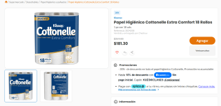 Papel Higiénico Cottonelle Extra Comfort 18 Rollos por $127 en Chedraui