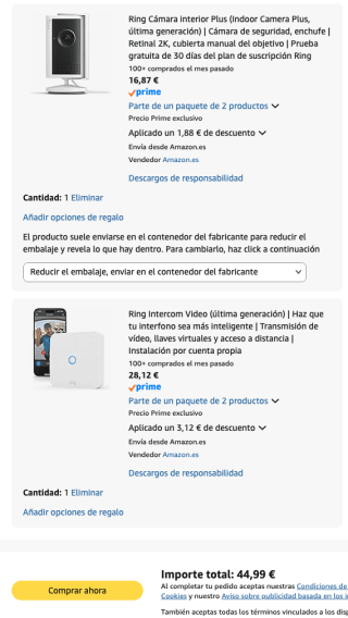 Ring Intercom Video + Ring Cámara interior Plus por 44.99€