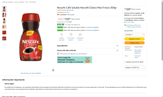 Nescafé Clásico 300g Maxifrasco por $130 | Amazon