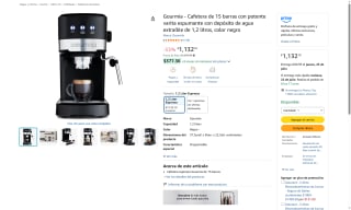 Cafetera Espresso Gourmia 15 Bares por $1,132 | Amazon