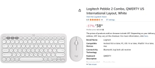 Logitech Pebble 2 Combo - Draadloos Toetsenbord en Muis voor €38,68 bij Amazon