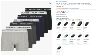 Jack & Jones Heren Boxershorts Effen Trunks 7-Pack voor €26,41 bij Amazon