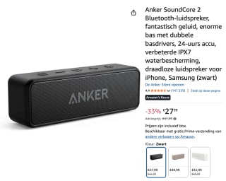 Anker Soundcore 2 Draagbare Bluetooth Speaker voor €27,99 bij Amazon