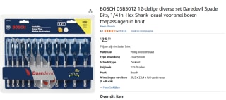 BOSCH DSB5012 Daredevil vorkboorset, 12 stuks voor €25,50 bij Amazon