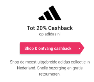 Adidas cashback tijdelijk verhoogd naar 20% op alles via cashbackxl